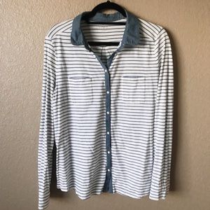blue stripped LOFT long sleeve with denim collar